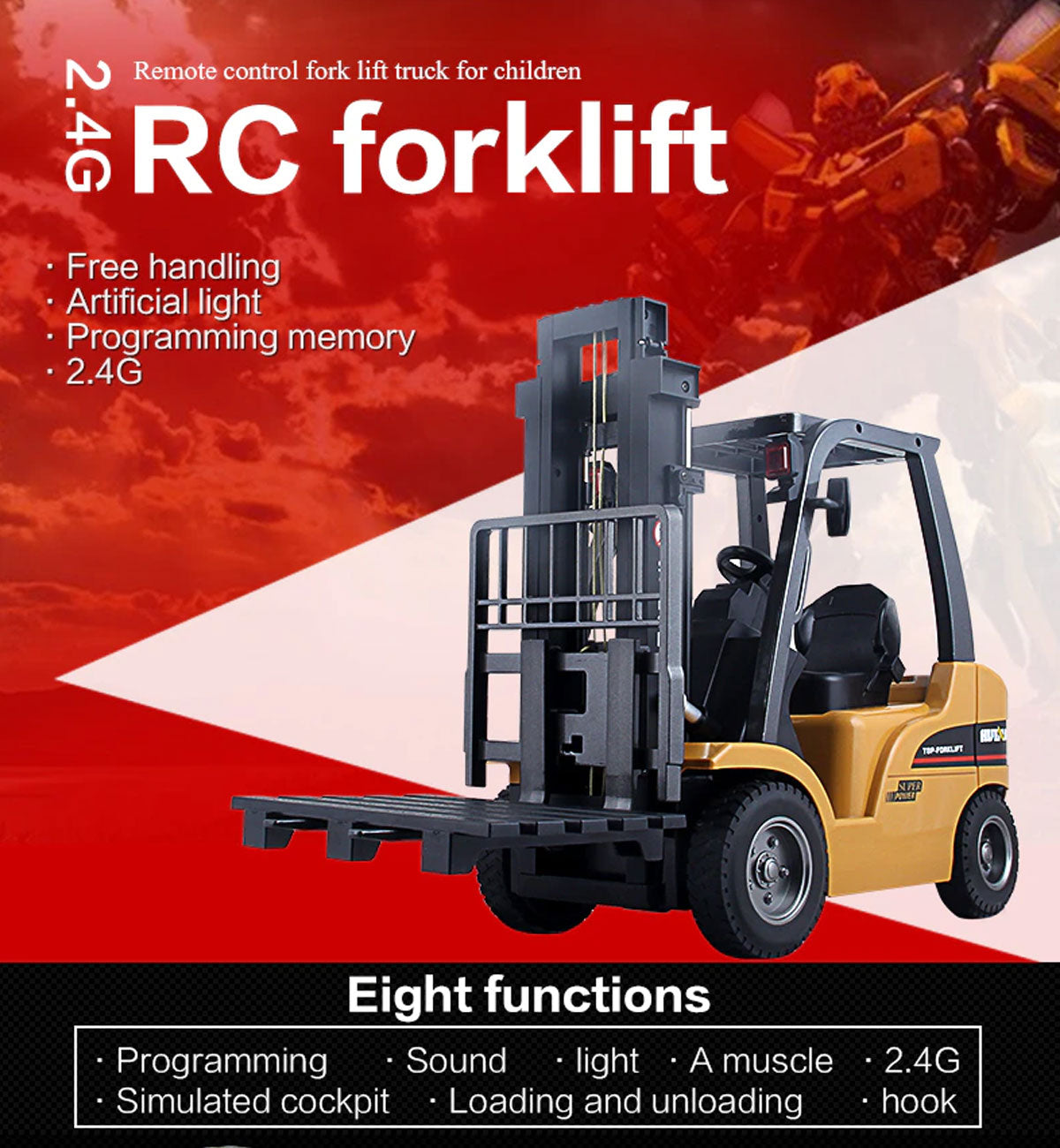 Huina 1/10 RC 8CH ForkLift Excavator Industrial Construction Engineering Vehicle Truck Kids Toys alloy