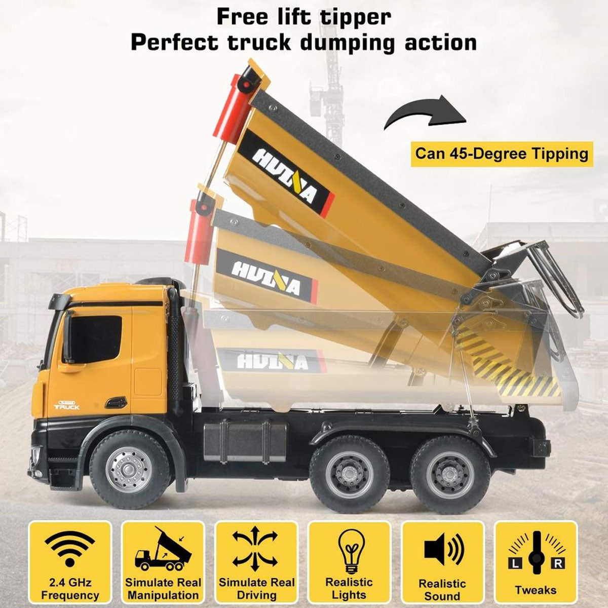 Huina 1/14 RC Engineering Construction Dump Truck Remote Control Toy Kids Gift