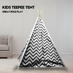 Giant Cotton Canvas Kids Teepee Wigwam Children Pretend Play Tent Indoor Outdoor Party - black