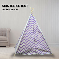 Giant Cotton Canvas Kids Teepee Wigwam Children Pretend Play Tent Indoor Outdoor Party - purple
