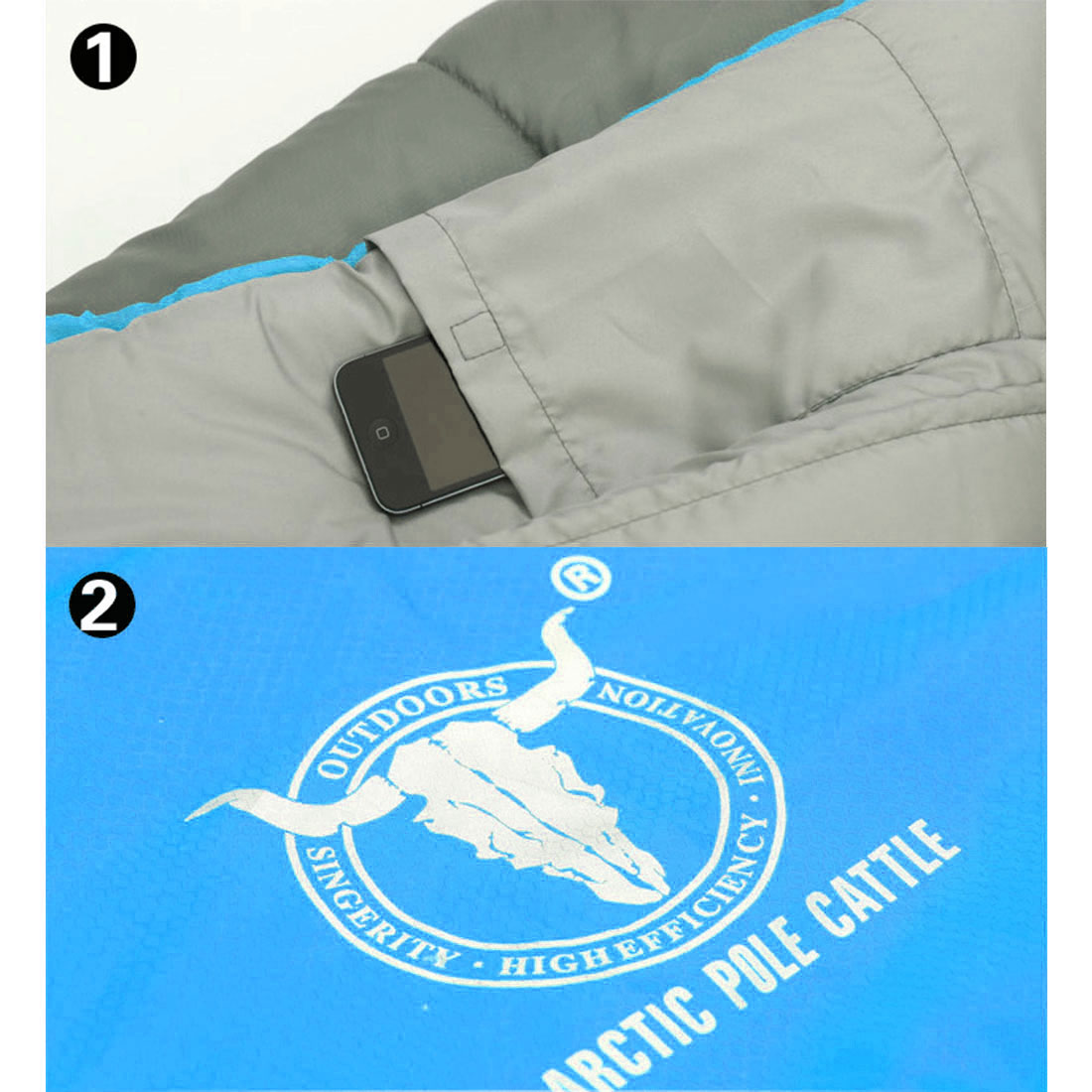 Double Camping Envelope Twin Sleeping Bag Thermal Tent Hiking Winter -15° C - blue