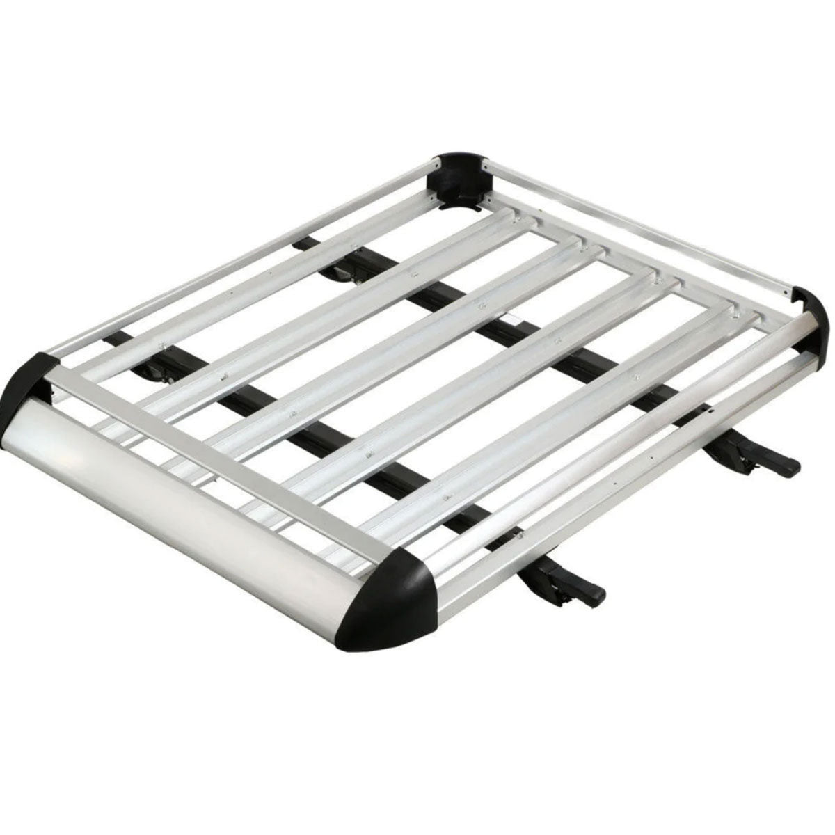 Silver aluminium alloy roof rack basket designed for car cargo transportation.