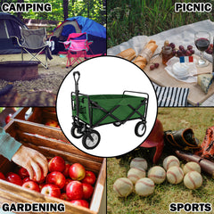 Foldable Collapsible Wagon Cart Garden Beach Outdoor Shopping Trolley Camping Brake - Green