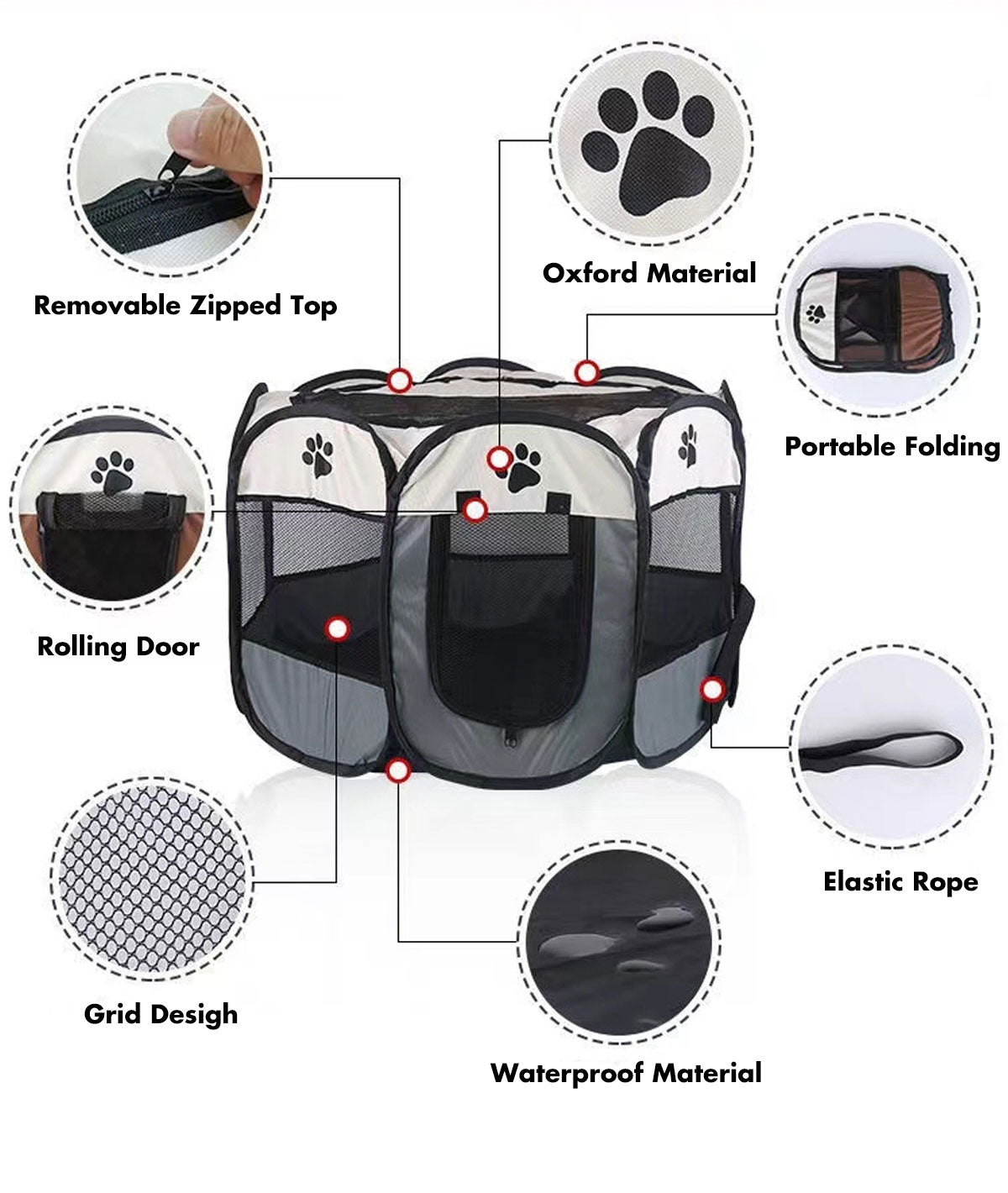 8 Panel Pet Dog Cat Crate Play Pen Bags Kennel Portable Tent Playpen Puppy Cage Extra Large