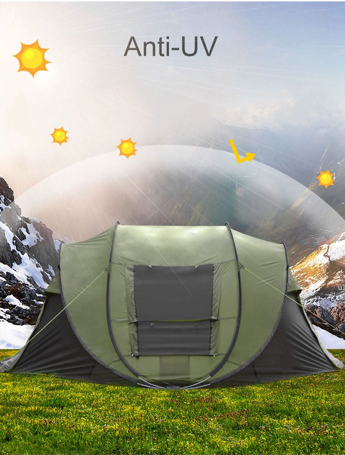 Waterproof Instant Beach Camping Tent 6 Person Pop up Tents Family Hiking Dome - green
