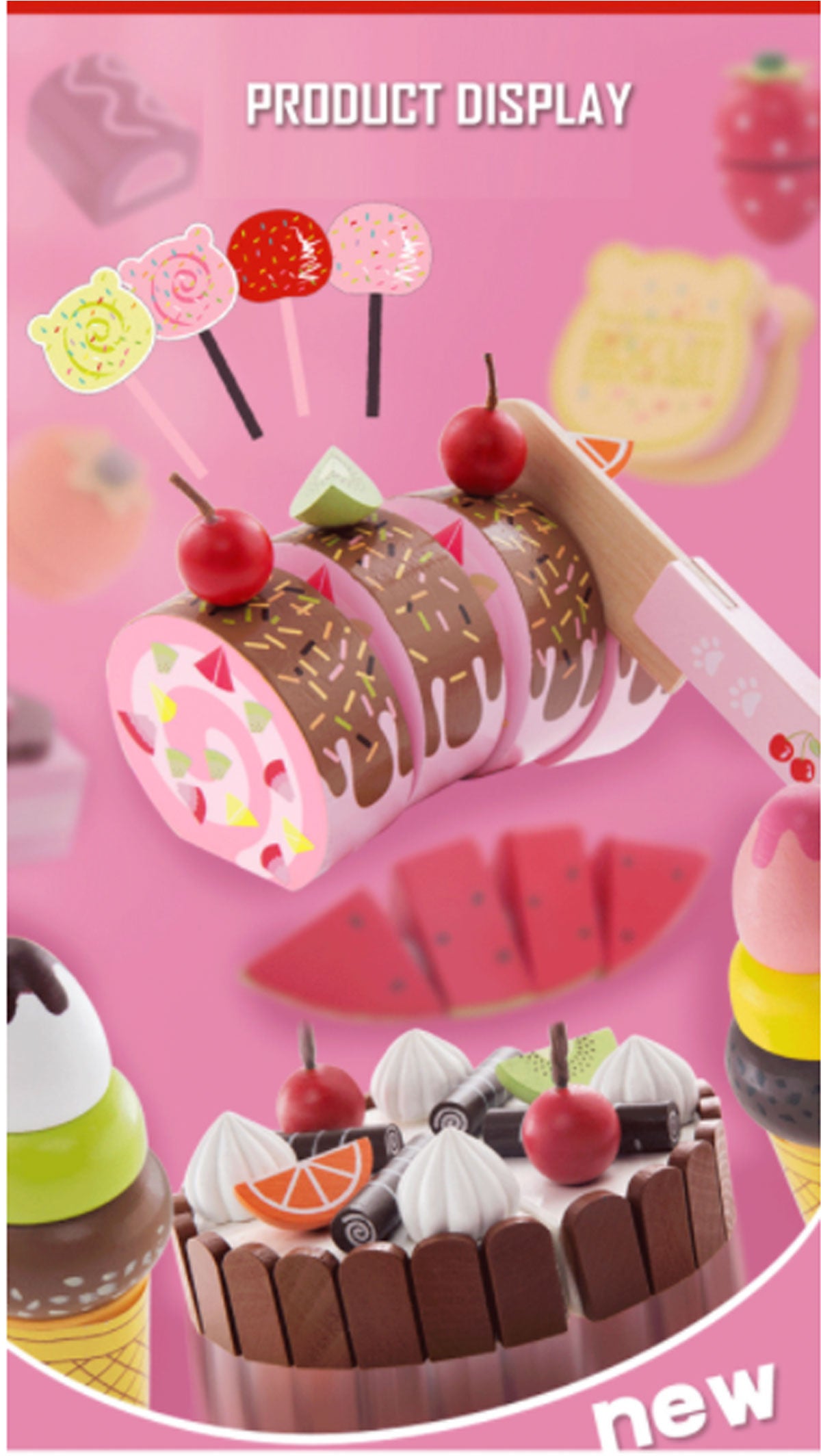 Kid Gift Wooden Pretend Play Toy Cherry Bear Chocolate Dessert Party Set Tea Cup