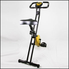 Folding Magnetic Upright Bicycle Training Fitness Stationary Flywheel X-Bike - yellow