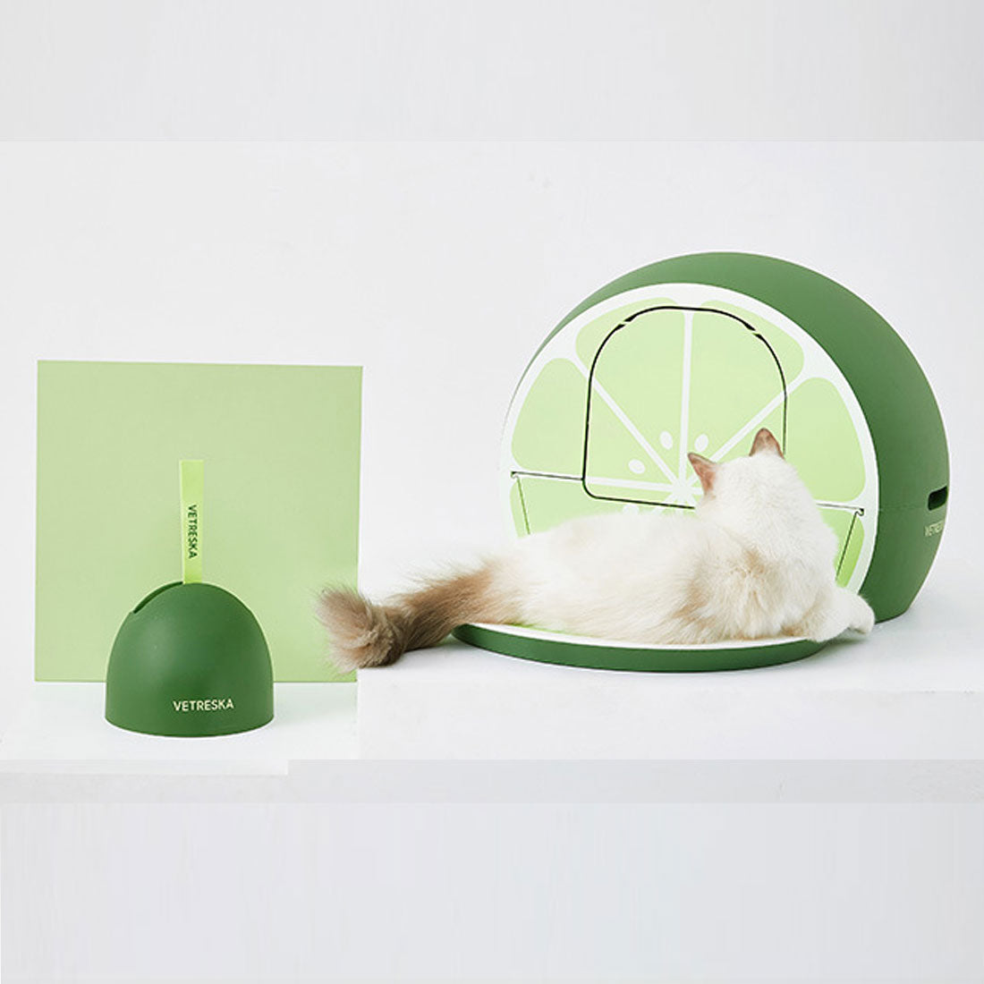 Vetreska Fruity Portable Cat Kitty Toilet Litter Box Tray House Lid Scoop Set Lime