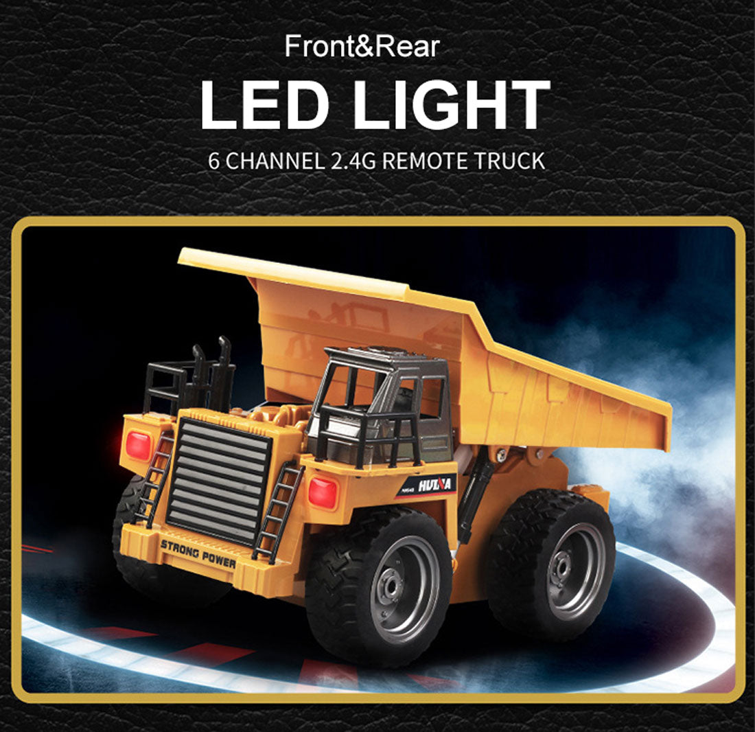 HUINA 2.4G RC 6 Channel 1:18 Alloy Remote Control Dump Truck Loader Toy Car Engineering Kids