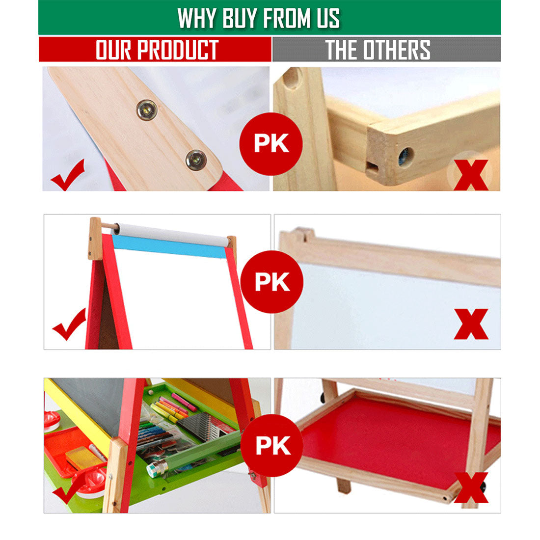 Kids Easel Art Children Whiteboard Blackboard Stand Wood Magnetic Drawing Board