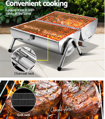 Stainless Steel BBQ Barrel Charcoal Smoker Portable Foldable Barbecue Camping Picnic