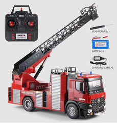 Huina 1:14 RC Fire Truck Extensible Ladder Toy Car Water Gun Construction Light Sound Gift