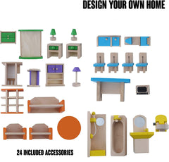 Wooden 3 Level DIY Dolls Doll House Girls Kids Pretend Play Toys Furniture Set Kit