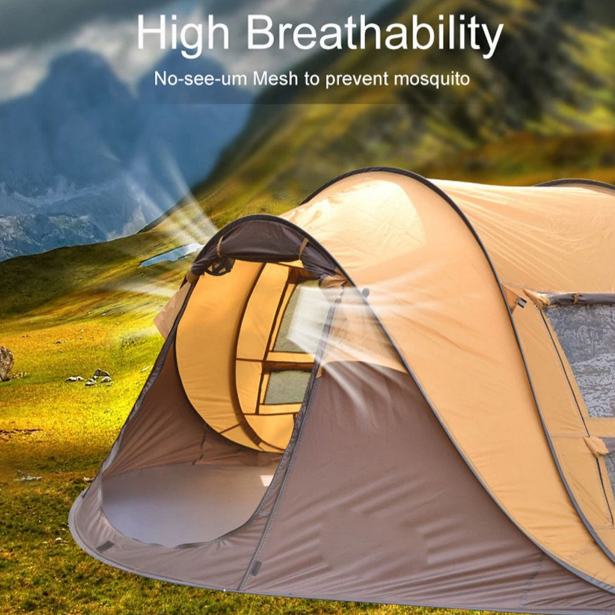 Waterproof Instant Beach Camping Tent 6 Person Pop up Tents Family Hiking Dome - brown