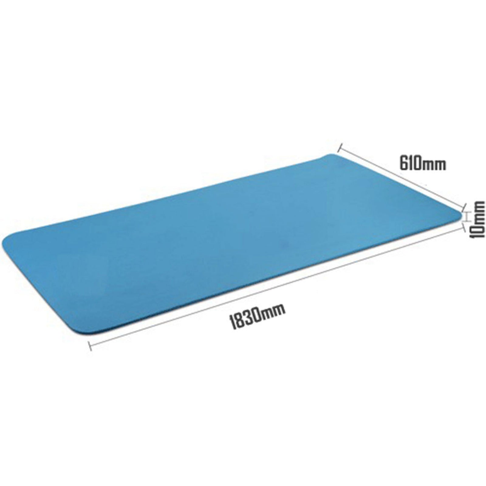 Blue mat with dimensions labeled on a white background