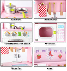 Kids Wooden Kitchen Pretend Play Set Toy Toddlers Children Cooking Food Cookware