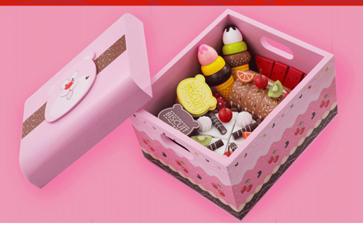 Kid Gift Wooden Pretend Play Toy Cherry Bear Chocolate Dessert Party Set Tea Cup