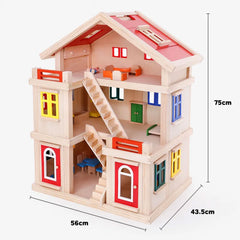 Wooden 3 Level DIY Dolls Doll House Girls Kids Pretend Play Toys Furniture Set Kit