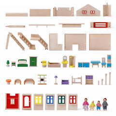 Wooden 3 Level DIY Dolls Doll House Girls Kids Pretend Play Toys Furniture Set Kit