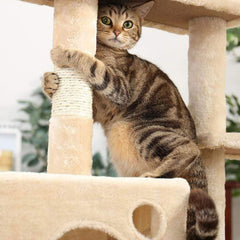 145cm Cat Tree Tower Scratching Post Scratcher Toys Wooden Condo House Cats Bed - Beige