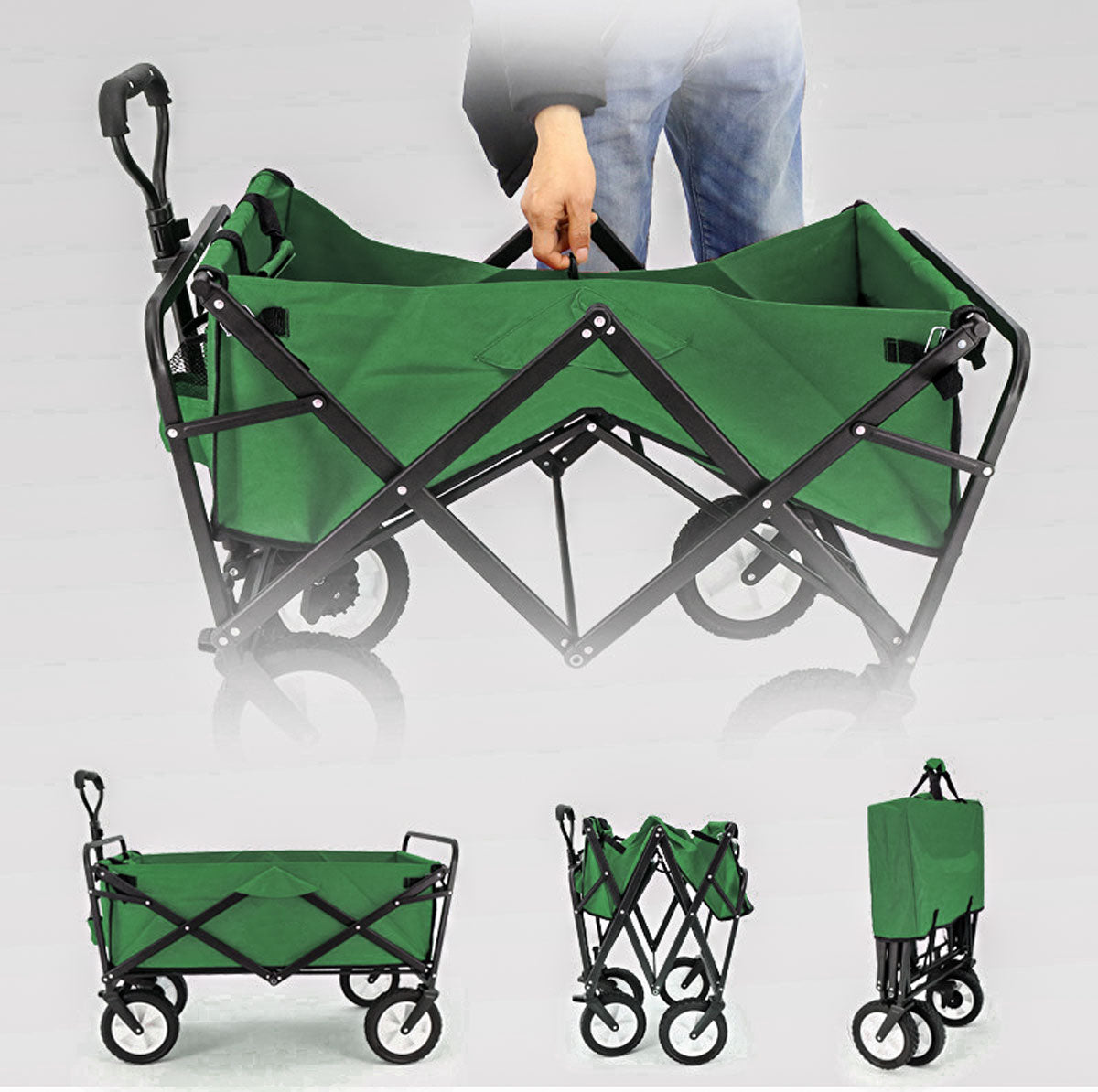 Foldable Collapsible Wagon Cart Garden Beach Outdoor Shopping Trolley Camping Brake - Green