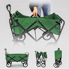 Foldable Collapsible Wagon Cart Garden Beach Outdoor Shopping Trolley Camping Brake - Green