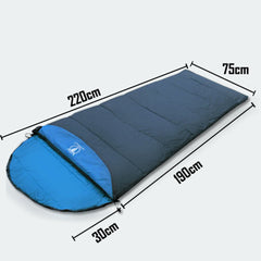 Double Camping Envelope Twin Sleeping Bags Thermal Hiking Summer Compact - blue
