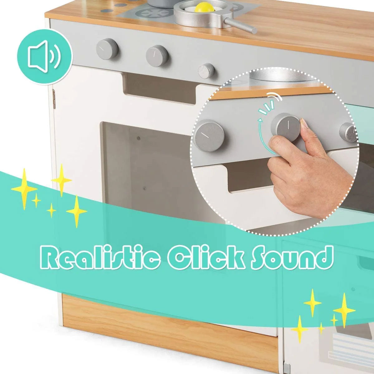 2-in-1 Kids Kitchen Double Sided Cooking Toys Wooden Pretend Play Set Restaurant Playset Gift