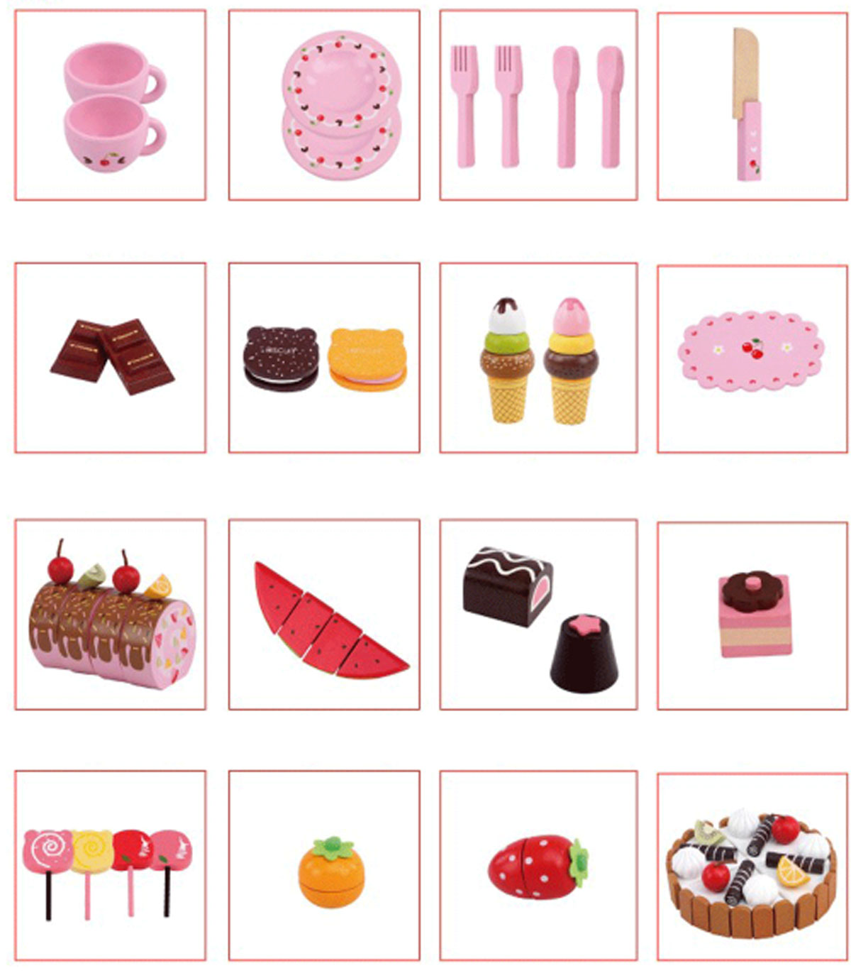 Kid Gift Wooden Pretend Play Toy Cherry Bear Chocolate Dessert Party Set Tea Cup