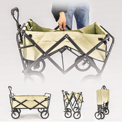 Foldable Collapsible Wagon Cart Garden Beach Outdoor Shopping Trolley Camping Brake - Beige