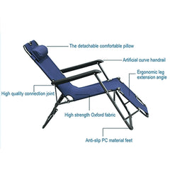 Reclining Sun Beach Deck Lounge Chair Outdoor Folding Camping Fishing Arm Rest - navy