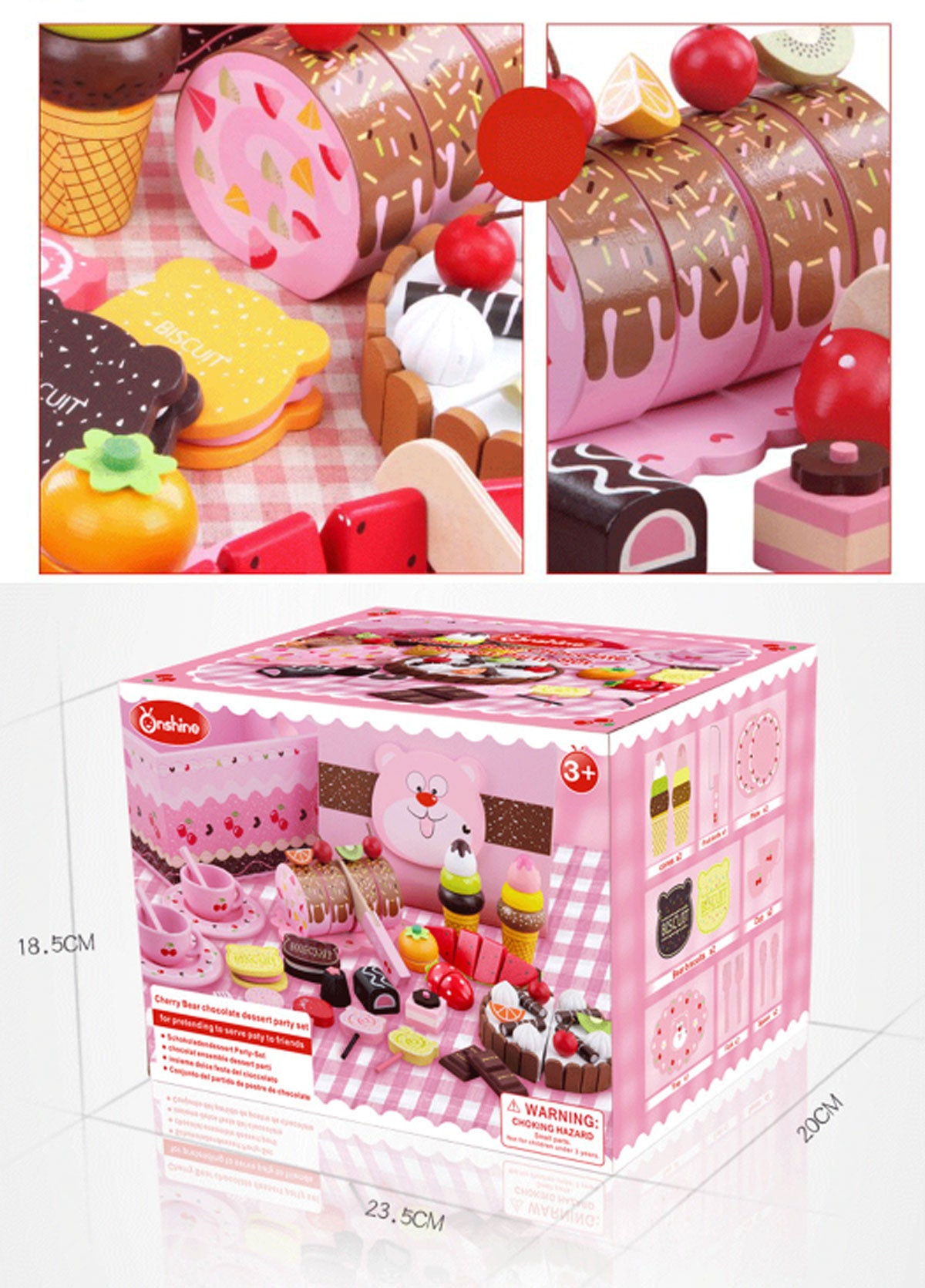 Kid Gift Wooden Pretend Play Toy Cherry Bear Chocolate Dessert Party Set Tea Cup