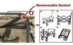 Foldable Collapsible Wagon Cart Garden Beach Outdoor Shopping Trolley Camping Brake - Beige