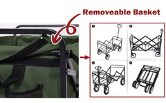 Foldable Collapsible Wagon Cart Garden Beach Outdoor Shopping Trolley Camping Brake - Green