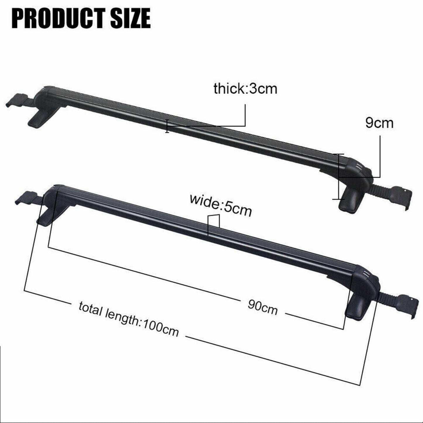 Measurement chart of a car roof rack with dimensions labeled.