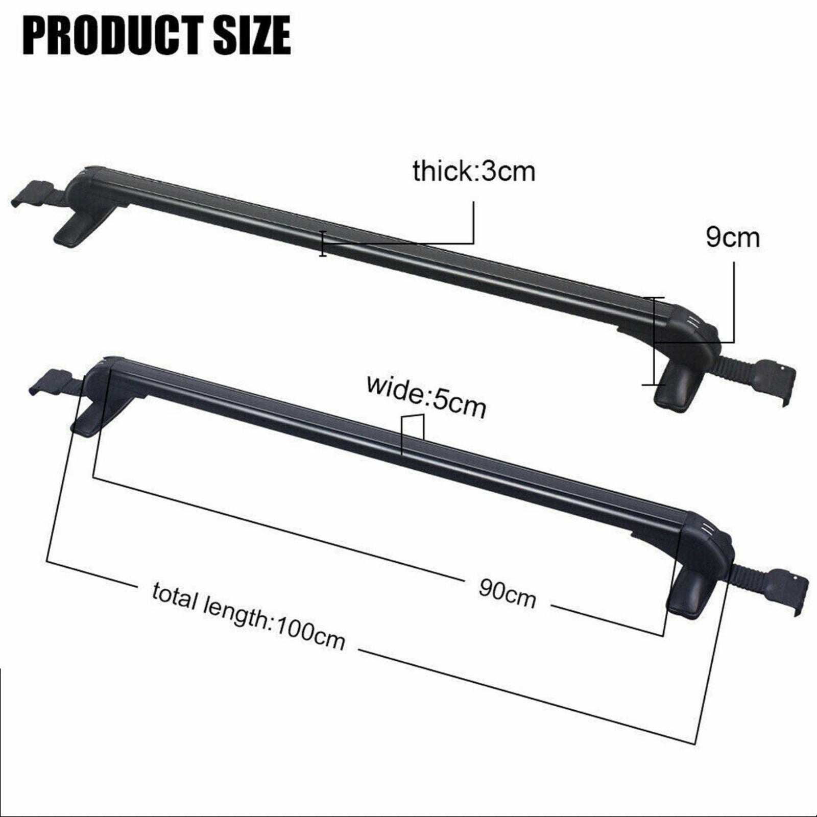 Measurement chart of a car roof rack with dimensions labeled.
