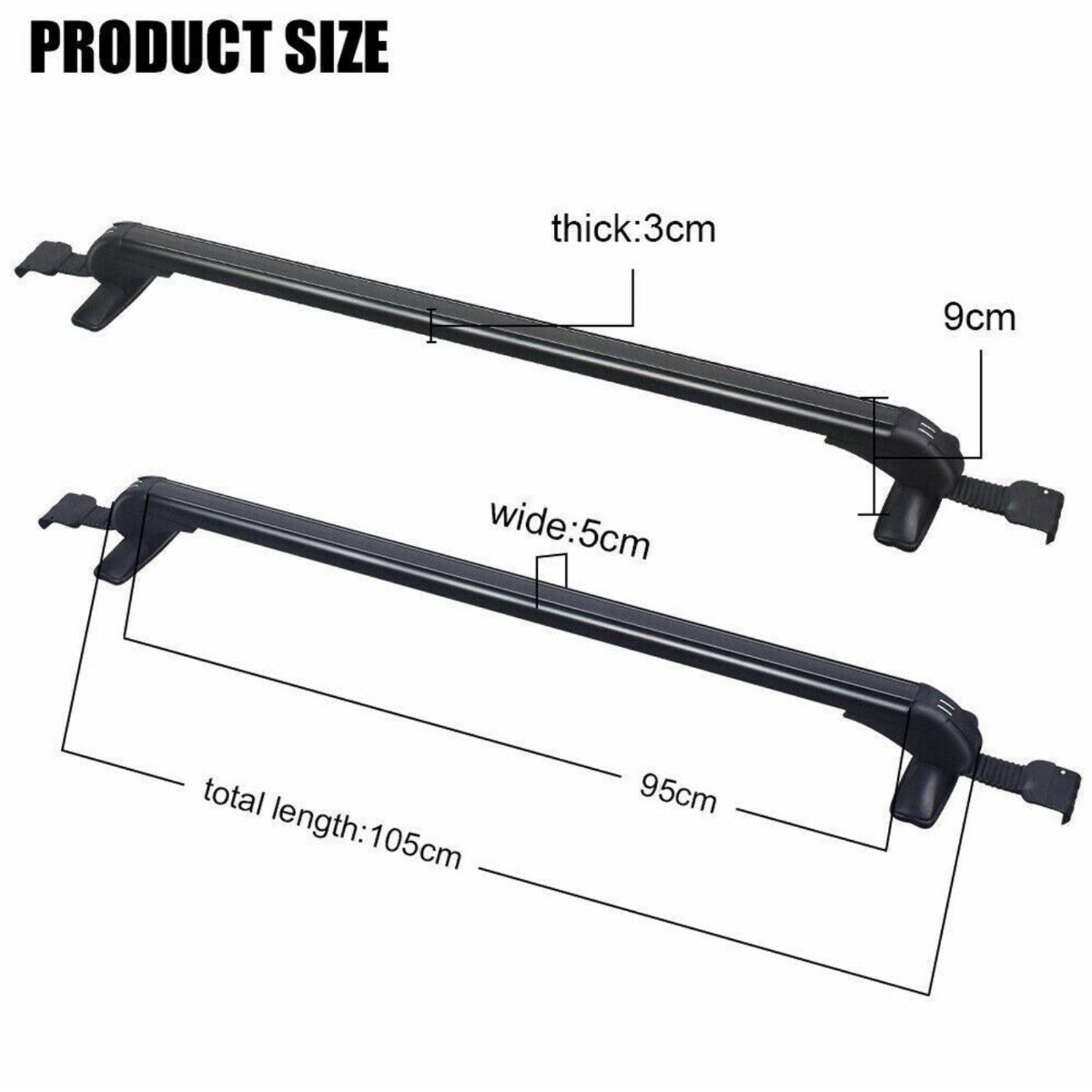 Measurement chart of a car roof rack with dimensions labeled.
