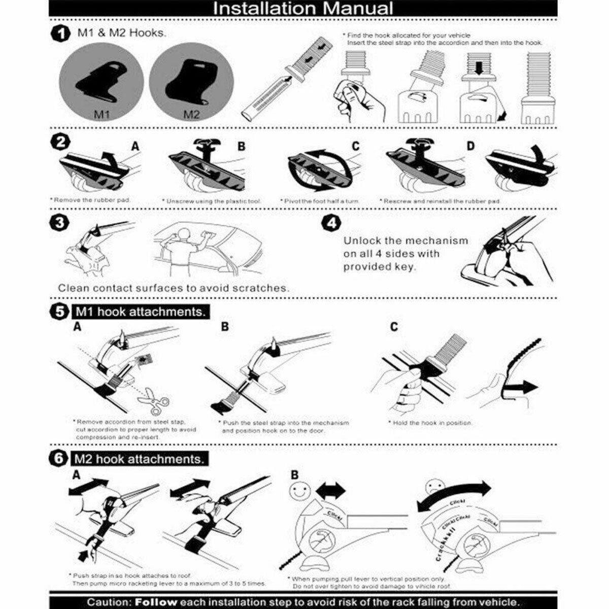 Step-by-step installation manual for vehicle hooks with diagrams and text.