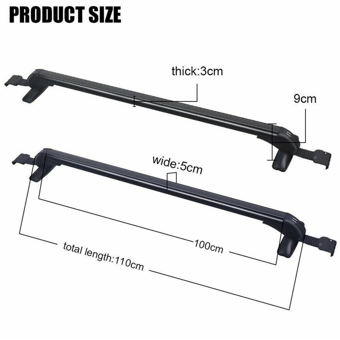 Measurement chart of a car roof rack with dimensions labeled.
