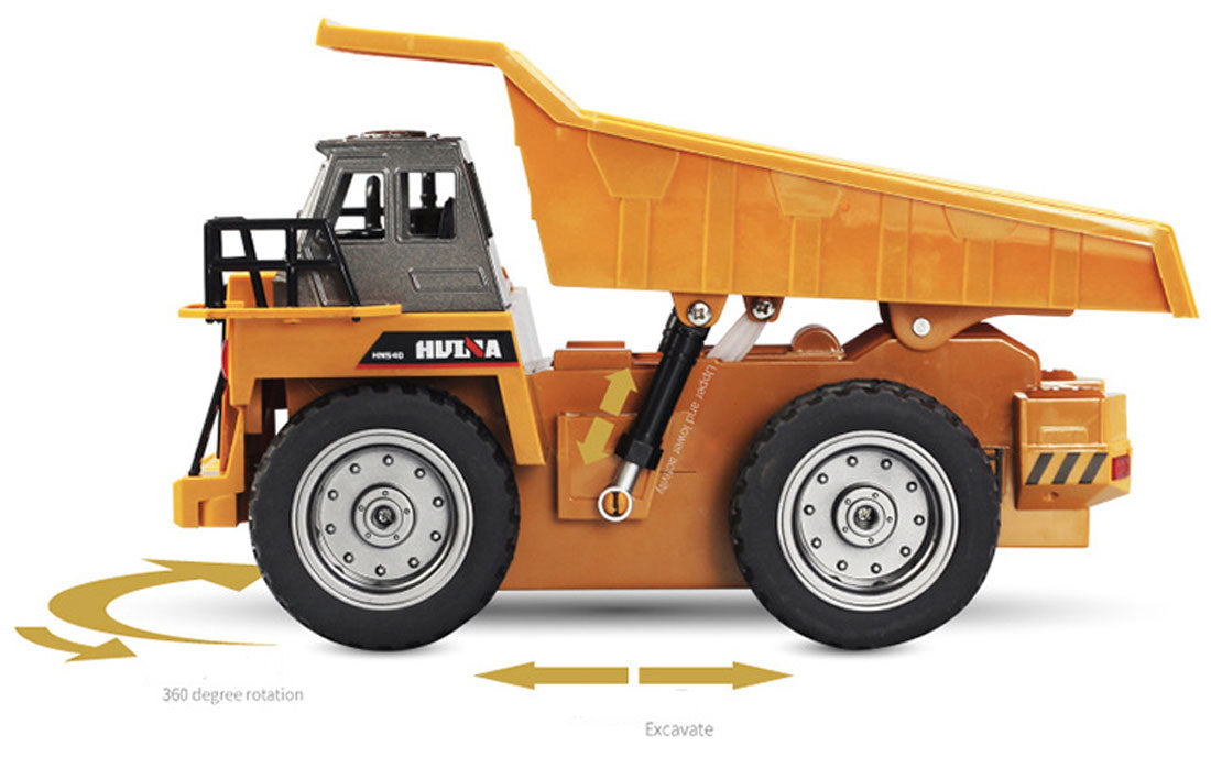 HUINA 2.4G RC 6 Channel 1:18 Alloy Remote Control Dump Truck Loader Toy Car Engineering Kids