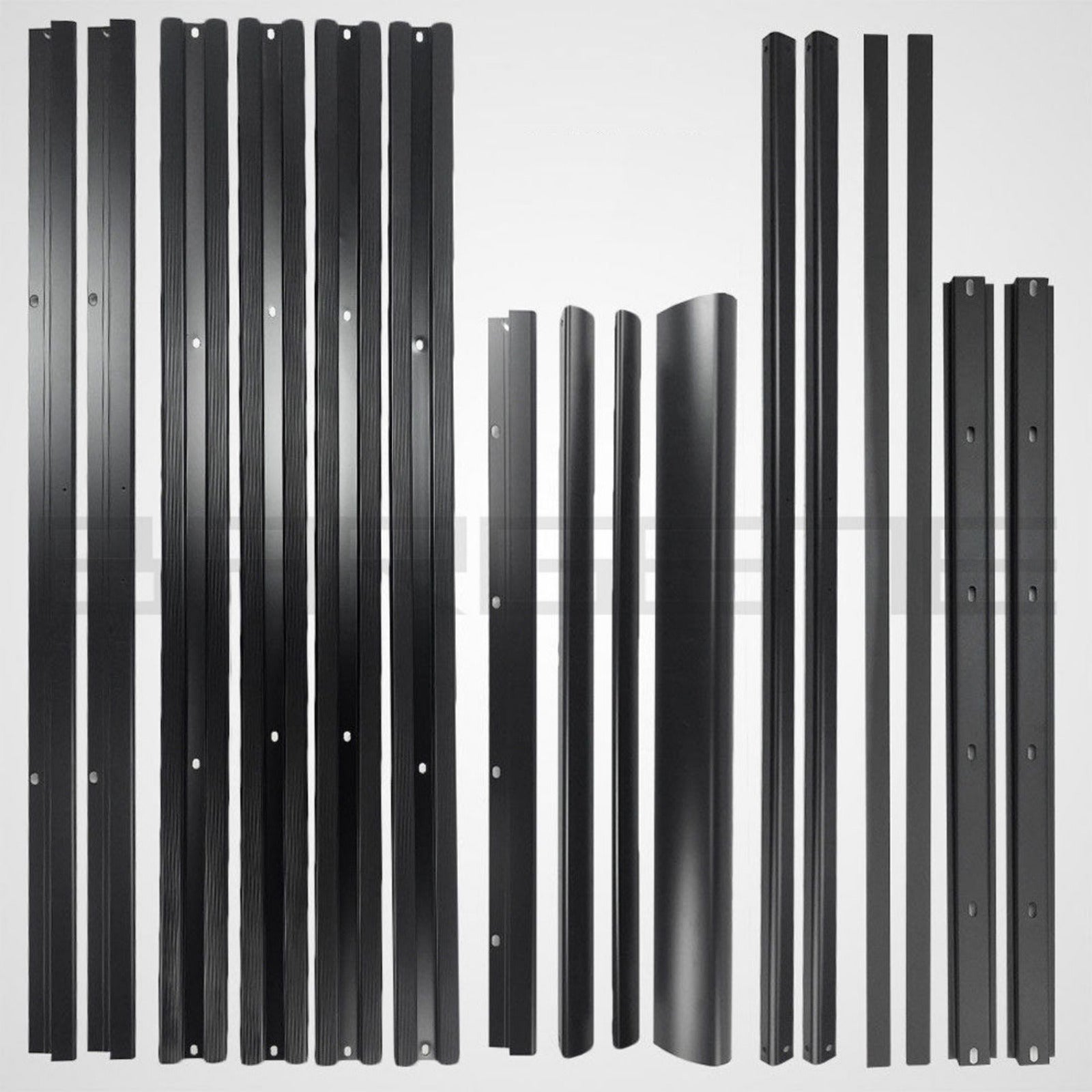 Set of black metal panels on a white background