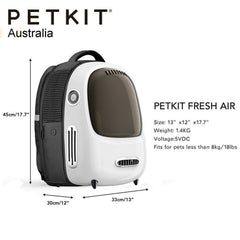 PETKIT Auto Air Fresh Cat Kitten Puppy Lamp Fan Capsule Carrier Backpack Travel - white
