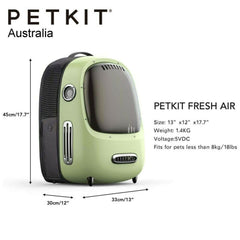 PETKIT Auto Air Fresh Cat Kitten Puppy Lamp Fan Capsule Carrier Backpack Travel - green