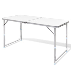 Aluminium Folding Portable Garden Camping Picnic BBQ Table Height Adjustable 120 x 60 cm - white