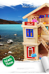 Wooden 3 Level DIY Dolls Doll House Girls Kids Pretend Play Toys Furniture Set Kit