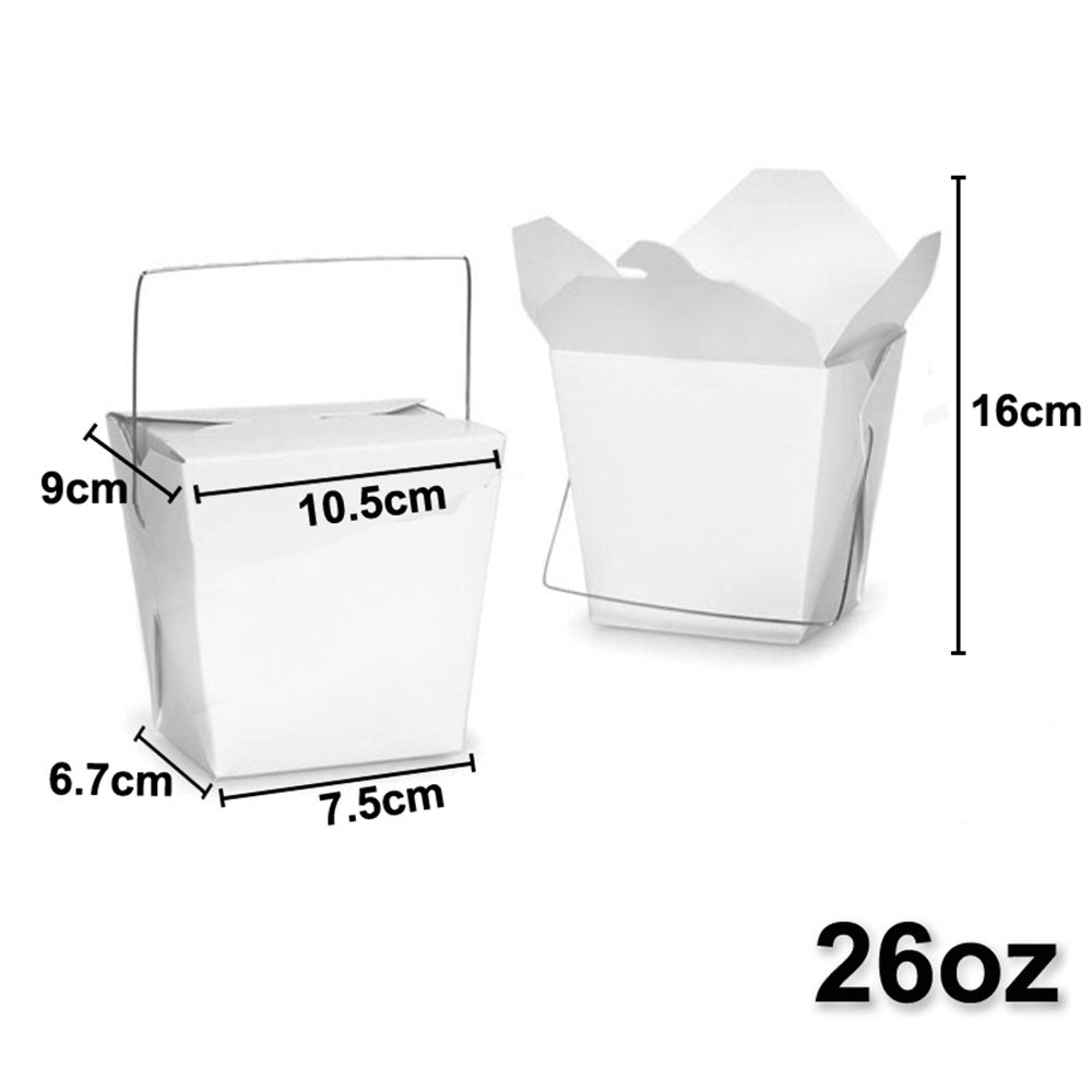 Bulk Packs 200 pcs White Noodle Box Pail With Metal Wire Handle