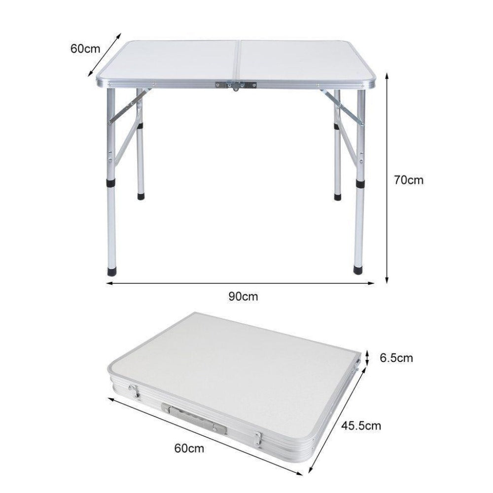 Aluminium Folding Portable Garden Camping Picnic BBQ Table Height Adjustable 90 x 60 cm - white