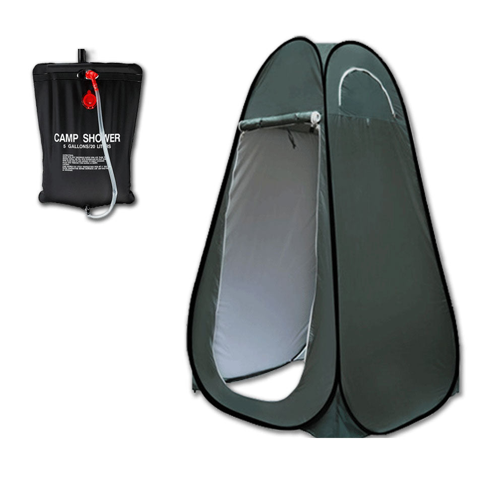 POP UP Portable Privacy Shower room Tent &20L Outdoor Camping Water Bag Camp Set - green