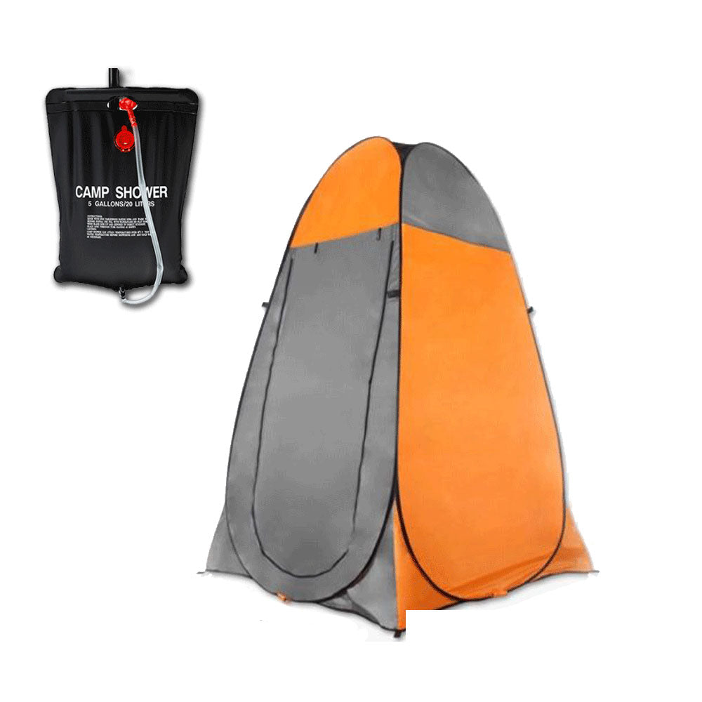 Pop Up Portable Privacy Shower room Tent &20L Outdoor Camping Water Bag Camp Set - orange