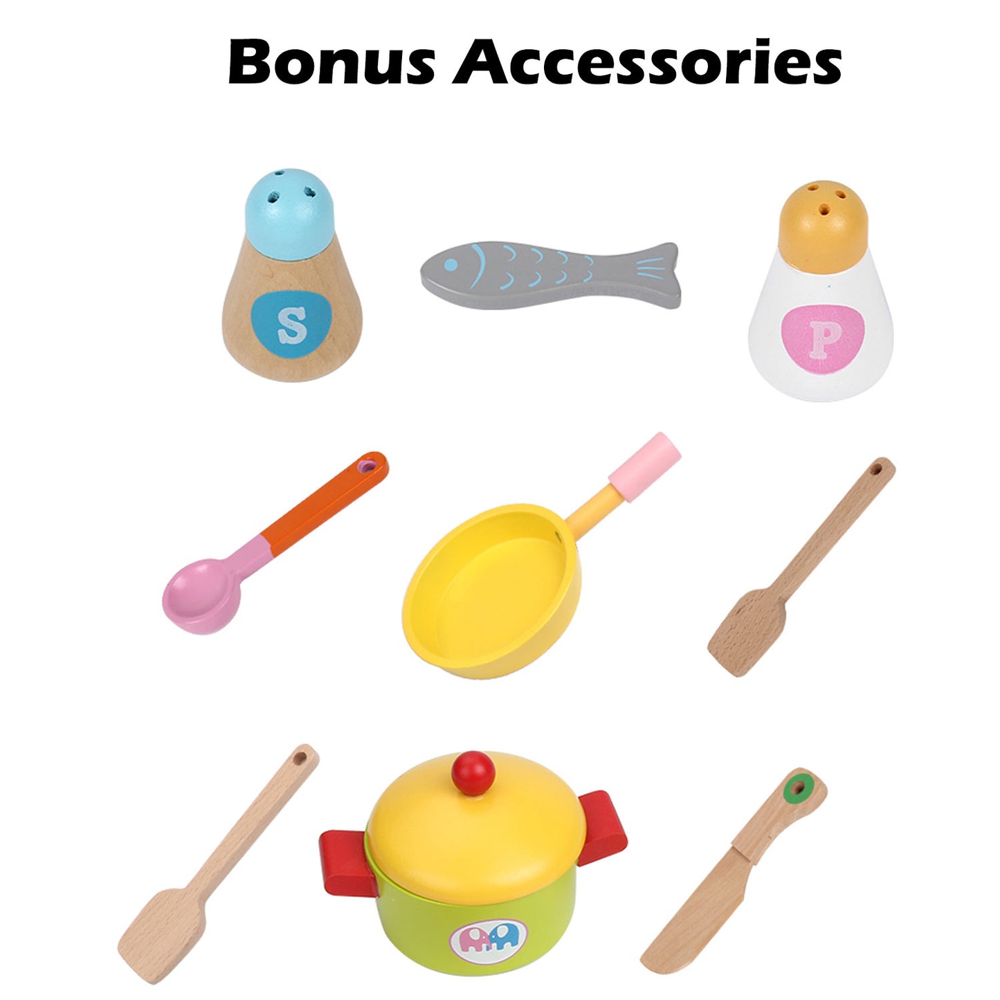 Wooden Kids Kitchen Toy Pretend Play Set Toddler Children Cooking Home Cookware